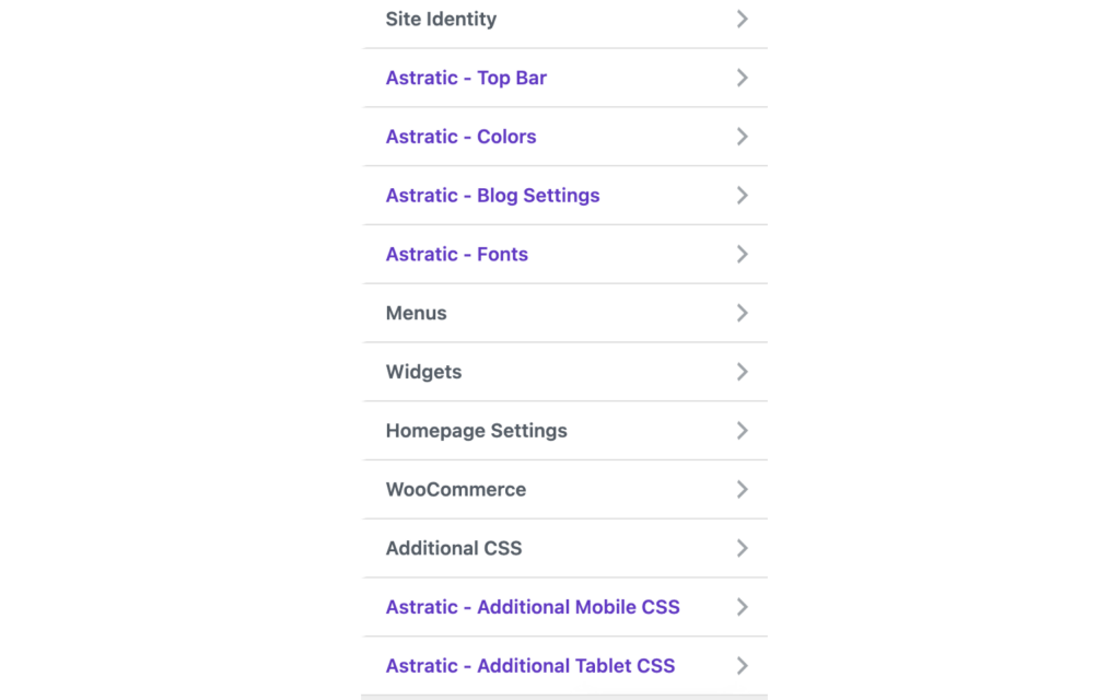 "Customize" in WordPress admin panel